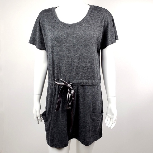 COLLECTIVE CONCEPTS Gray Ribbon Pockets Tie Front Short Sleeve Top Shirt Size M - Picture 1 of 7